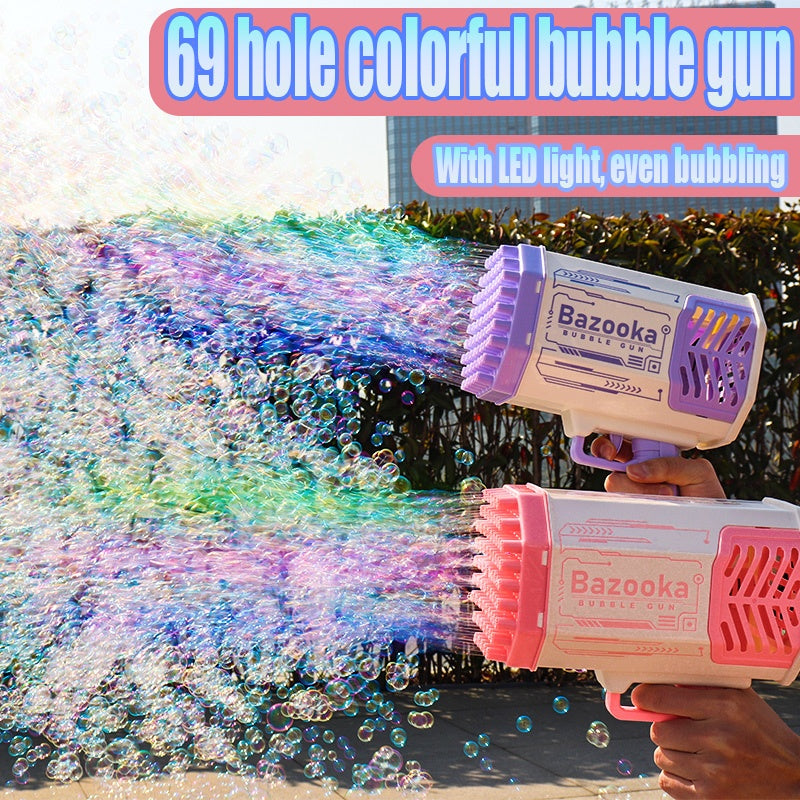69 Holes Bubbles Machine Gun Shape Automatic Blower With Light