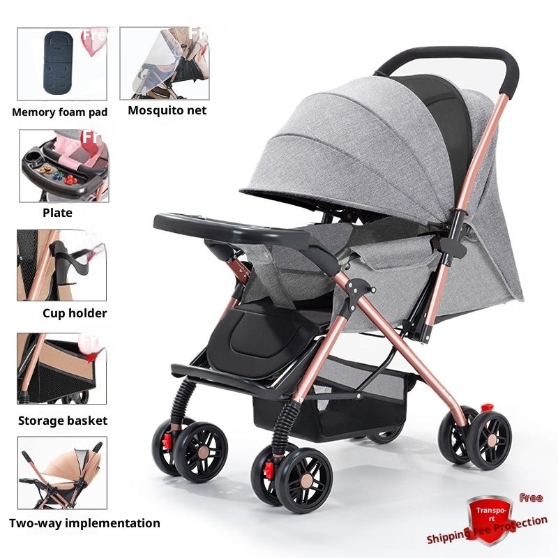 Two-way Baby Stroller, Sit And Lie, Foldable Lightweight Stroller