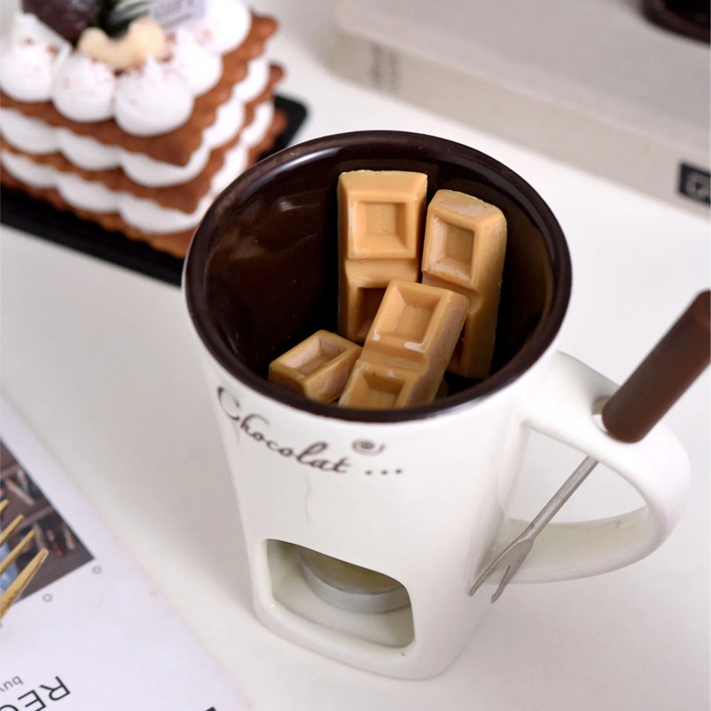 Chocolate Melting Fondue Mug Ceramic Butter Warmer