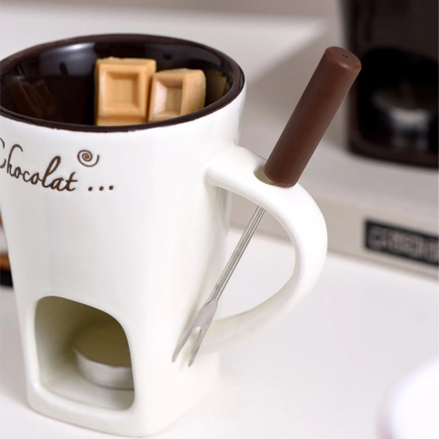 Chocolate Melting Fondue Mug Ceramic Butter Warmer