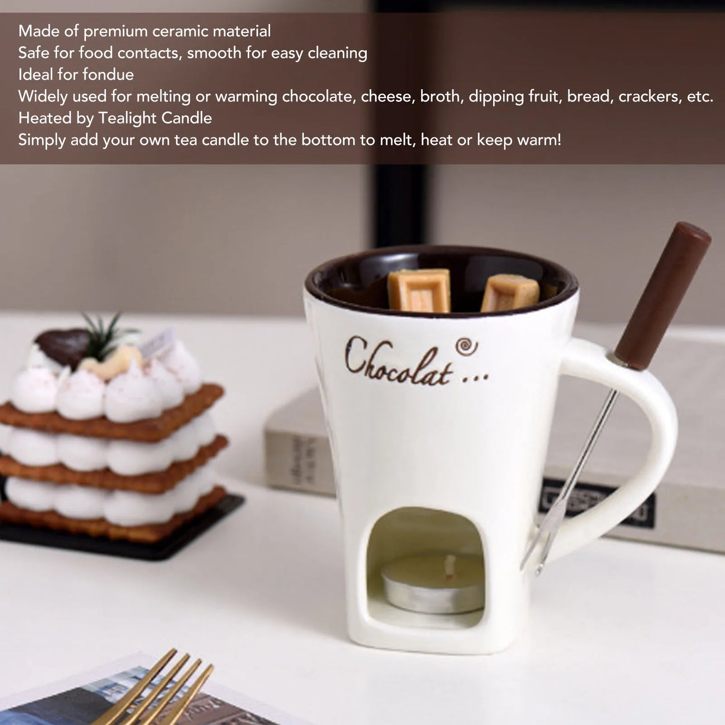 Chocolate Melting Fondue Mug Ceramic Butter Warmer